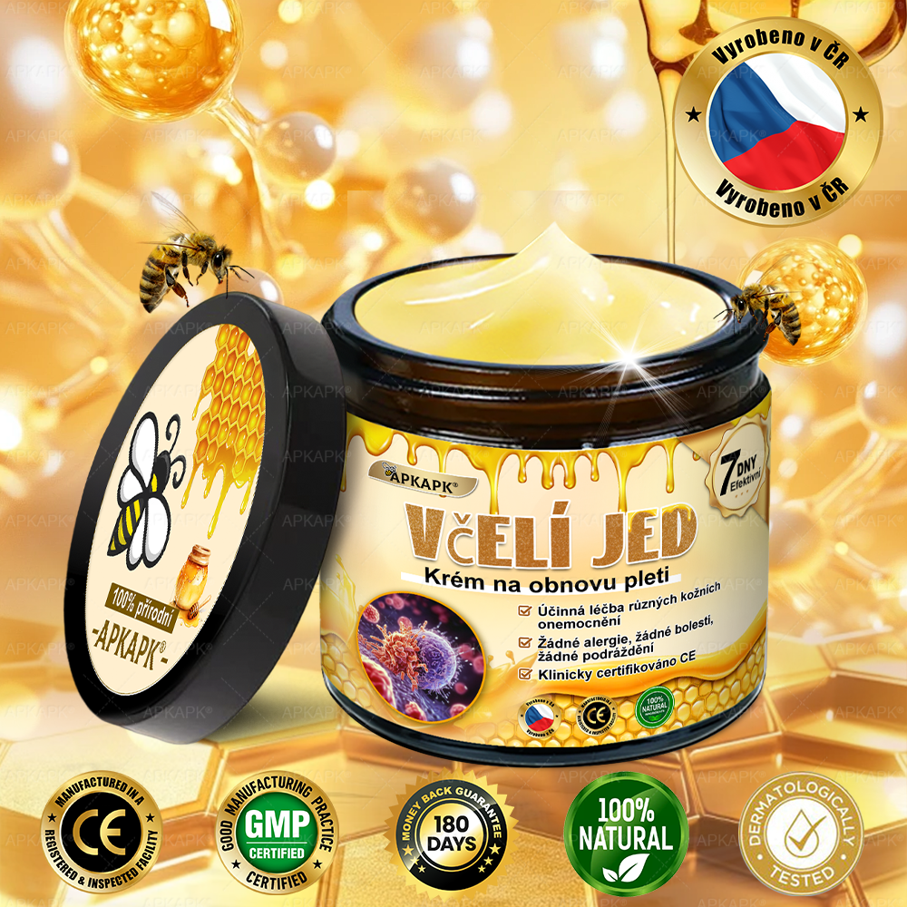😋😋Dermatologicky a klinicky testováno👩‍⚕️APKAPK®Bee Venom Krém na obnovení pleti🐝 pomáhá při léčbě kožních problémů, jako jsou: vrásky, jizvy, pigmentové skvrny, strie, akné, psoriáza, ekzém, kožní změny, podráždění, záněty a další kožní problémy.